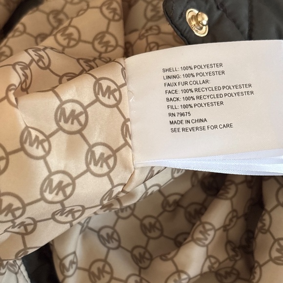 Women’s Michael Kors Dusty Green Hooded Quilted Anorak Jacket Coat Medium - Picture 7 of 7